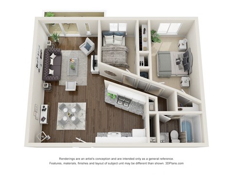 Floor plan for 2 beds, 1 bath, 880 sqft